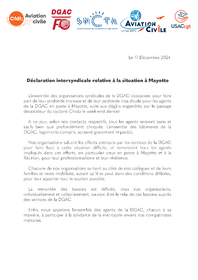 Déclaration intersyndicale relative à la situation à Mayotte