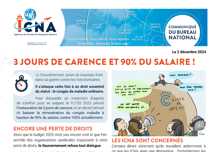 3 jours de carence et 90% du salaire