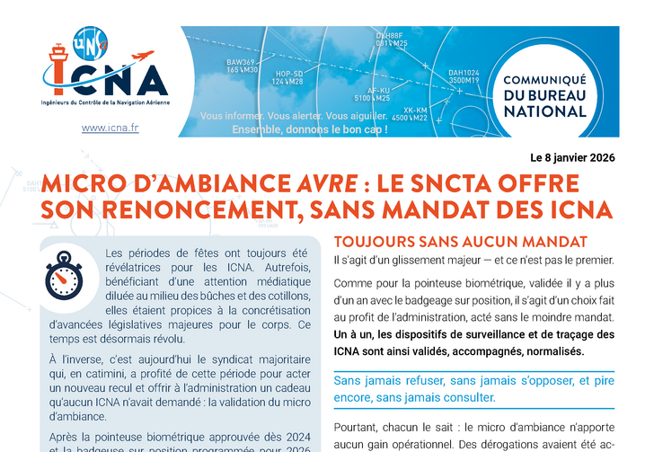 Micro d’ambiance AVRE : le SNCTA offre son renoncement, sans mandat des ICNA