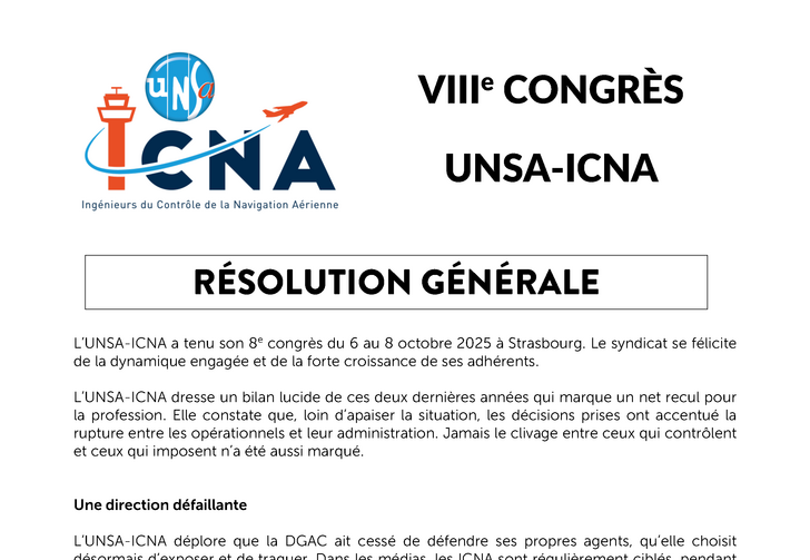 Résolution Générale du 8e Congrès de l'UNSA-ICNA