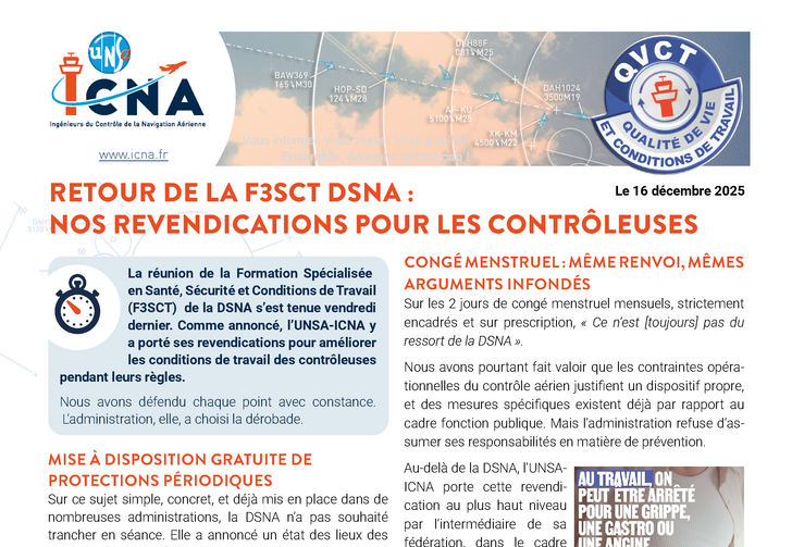 Retour de la F3SCT DSNA :  nos revendications pour les contrôleuses