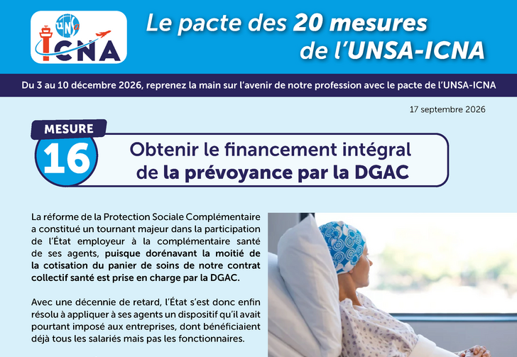 Mesure 16 : Obtenir le financement intégral de la prévoyance par la DGAC