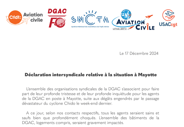 Déclaration intersyndicale relative à la situation à Mayotte