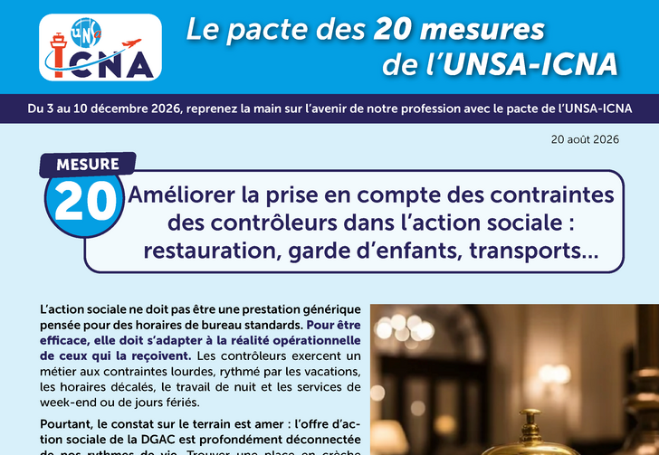 Mesure 20 : Améliorer la prise en compte des contraintes des contrôleurs dans l’action sociale : restauration, garde d’enfants, transports...