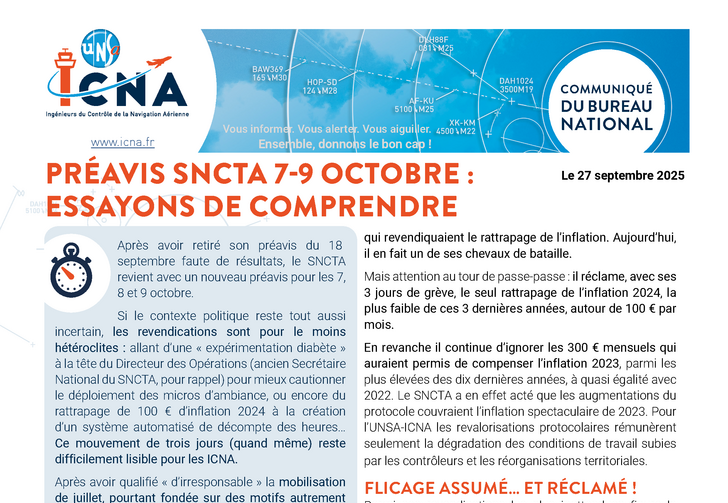 Préavis SNCTA 7-9 octobre : essayons de comprendre