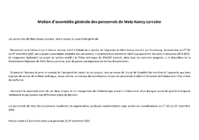 Motion d'Assemblée Générale des personnels